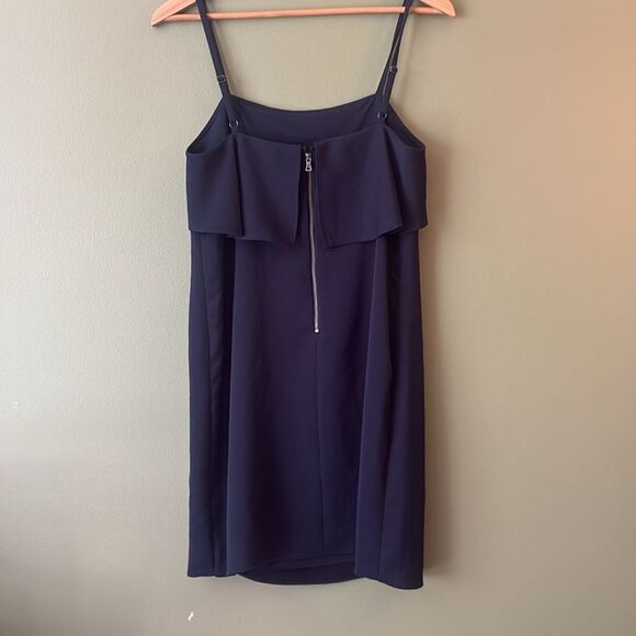 Alice + Olivia Etta Ruffle-Trimmed Crepe Mini Cocktail Dress Navy Blue Sz M - Picture 7 of 8